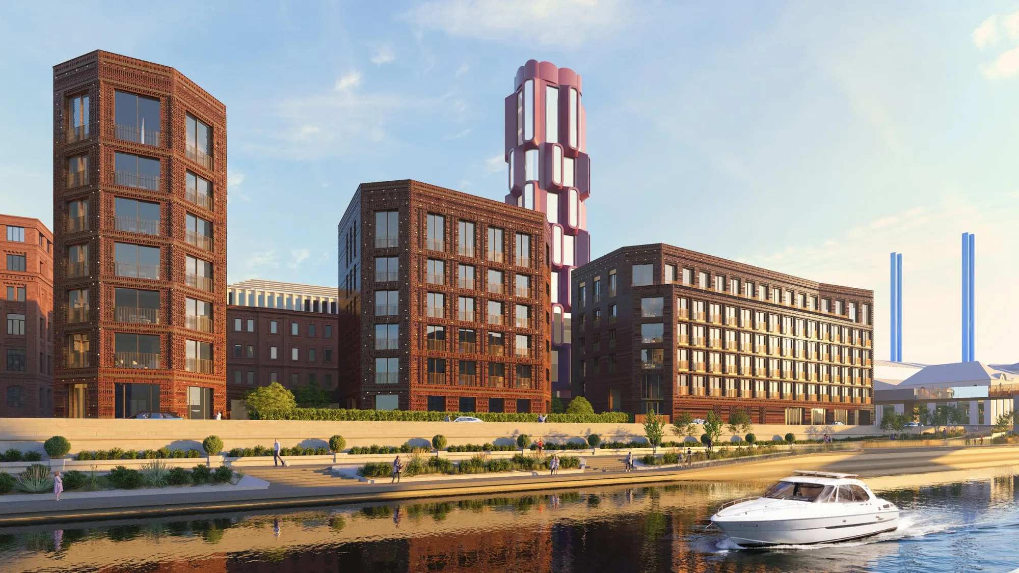 Особняки квартала со стороны Москвы-реки, рендер застройщика